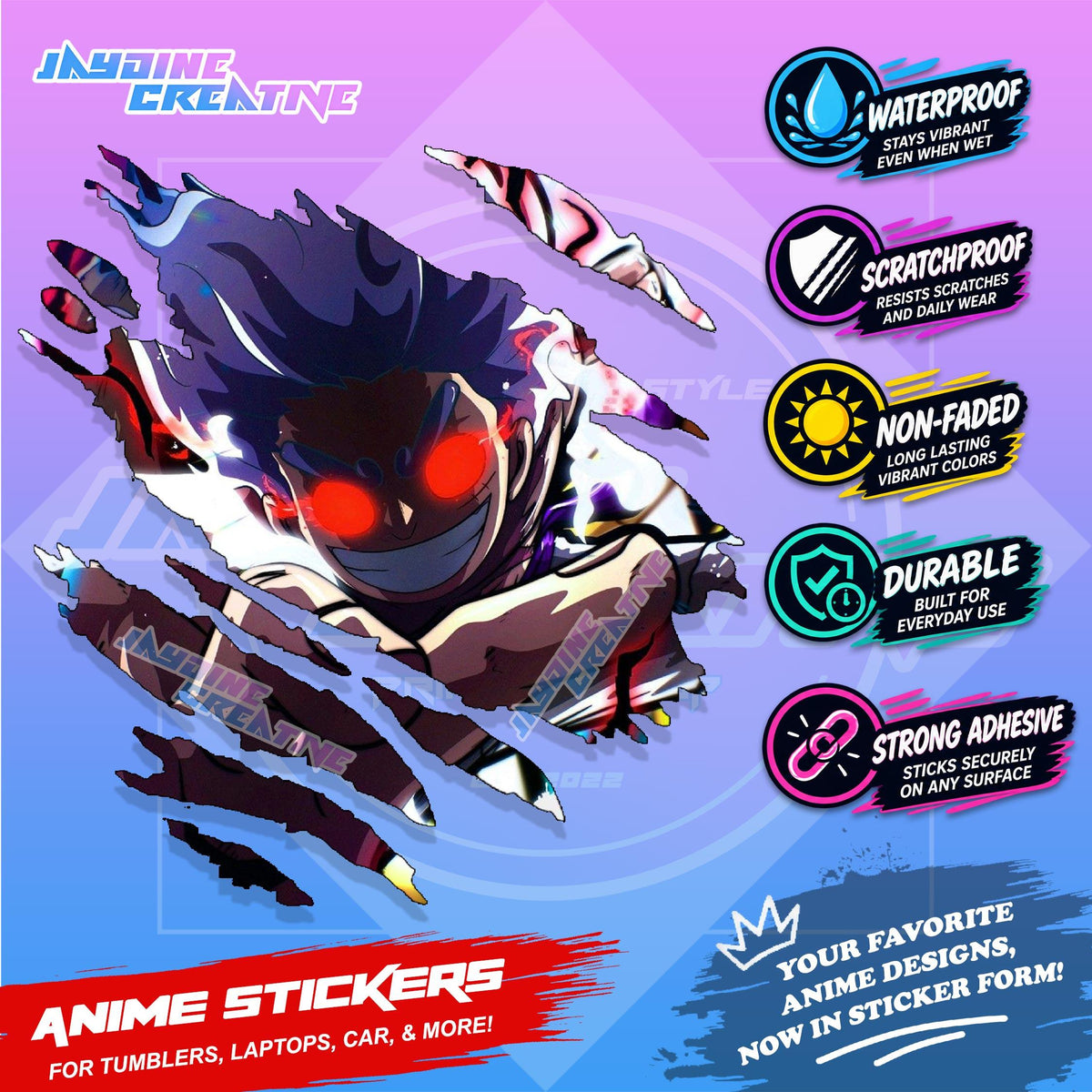 New One Piece Anime Inspired Scratch Sticker Waterproof Vinyl for Helmet, Motorcycle, Car & Tumbler