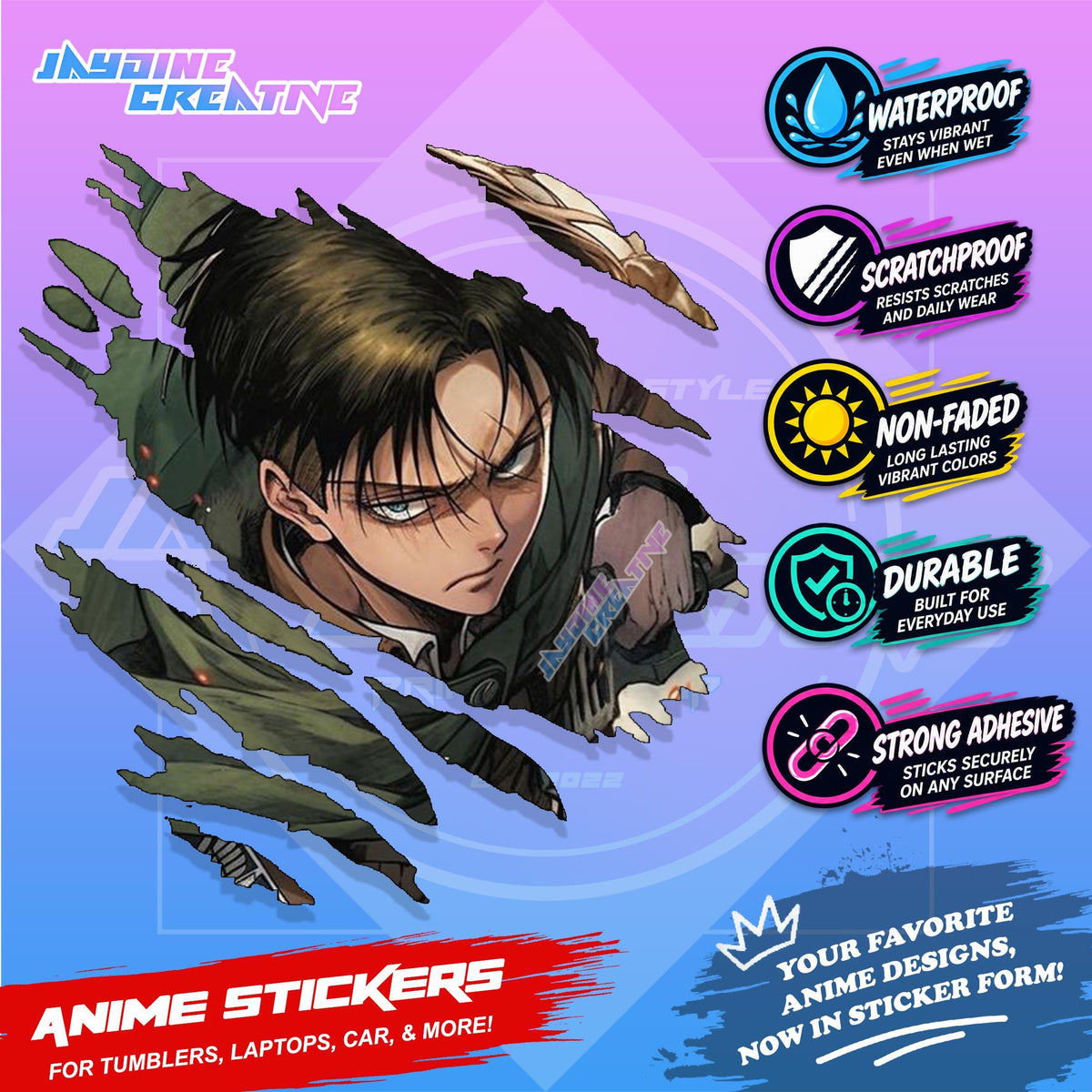 Attack on Titan Anime Inspired Scratch Sticker Waterproof Vinyl for Helmet Motorcycle, Car & Tumbler
