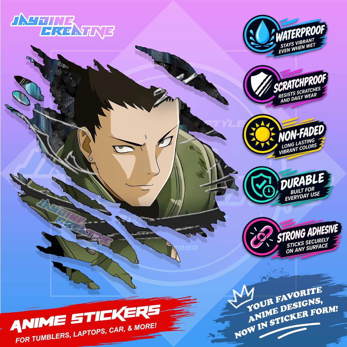 Naruto Inspired Scratch Sticker | Waterproof Vinyl for Helmet, Motorcycle, Car & Tumbler