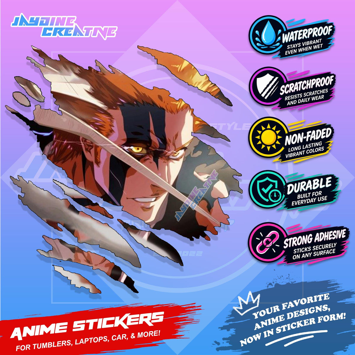 Bleach Anime Inspired Scratch Sticker Waterproof Vinyl for Helmet, Motorcycle, Car, Laptop & Tumbler