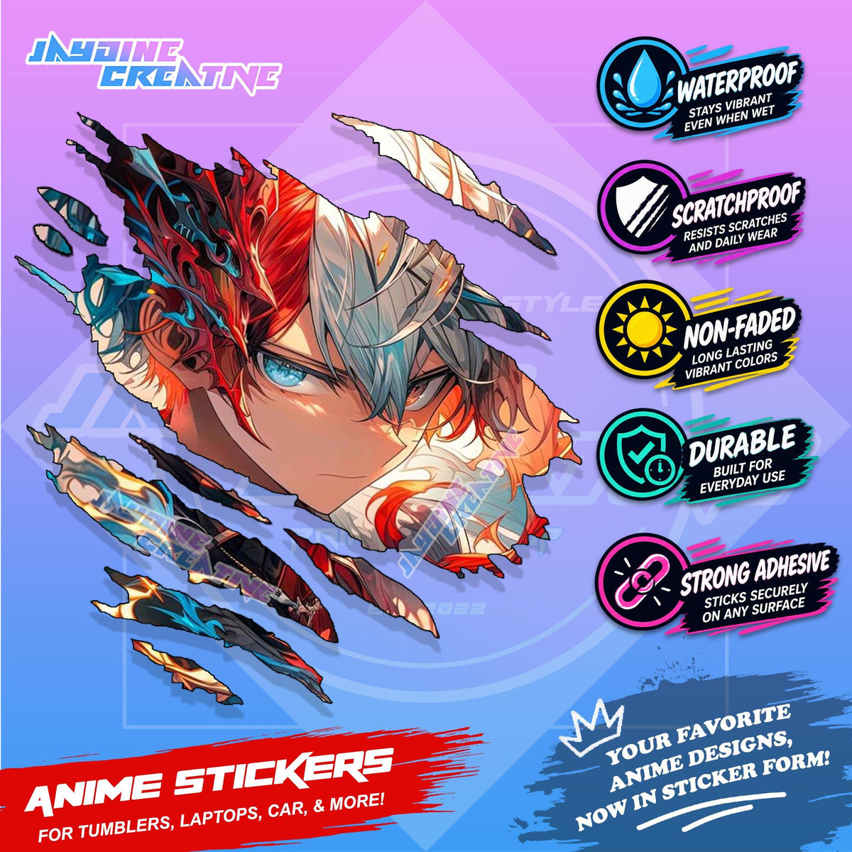 All  Anime Inspired Scratch Sticker Waterproof Vinyl for Helmet, Motorcycle, Car, Laptop, Phone & Tumbler