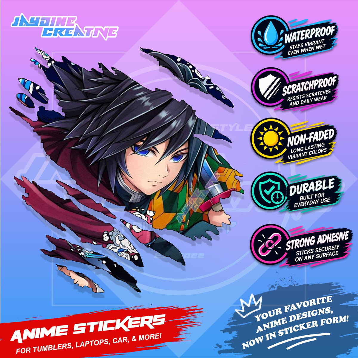 Demon Slayer Anime Inspired Scratch Sticker | Waterproof Vinyl for Helmet, Motorcycle & Tumbler