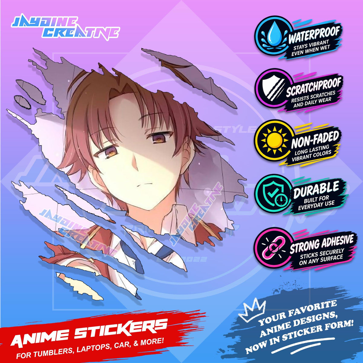All Anime Anime Inspired Set 2  Anime Inspired Scratch Sticker Waterproof Vinyl for Helmet, Motorcycle, Car, Laptop & Tumbler