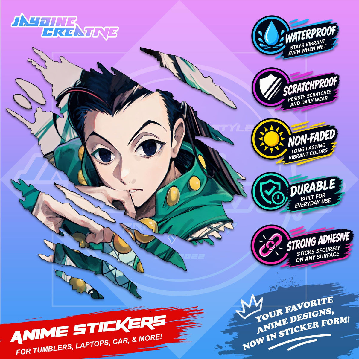Hunter x Hunter Inspired Scratch Sticker | Waterproof Vinyl for Helmet, Motorcycle, Car & Tumbler