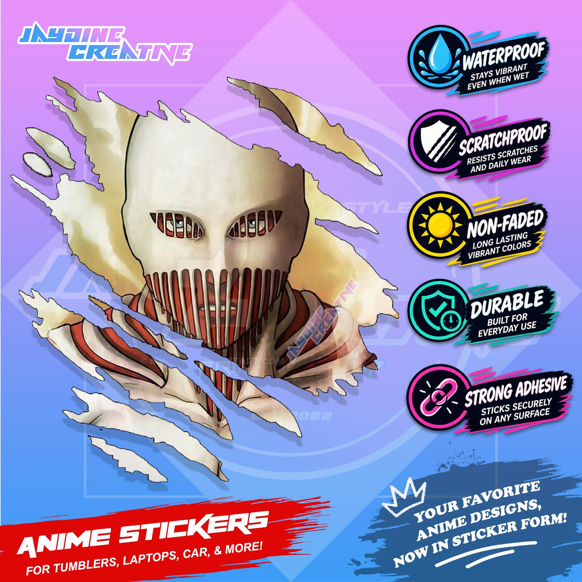 Attack on Titan Anime Inspired Scratch Sticker Waterproof Vinyl for Helmet Motorcycle, Car & Tumbler