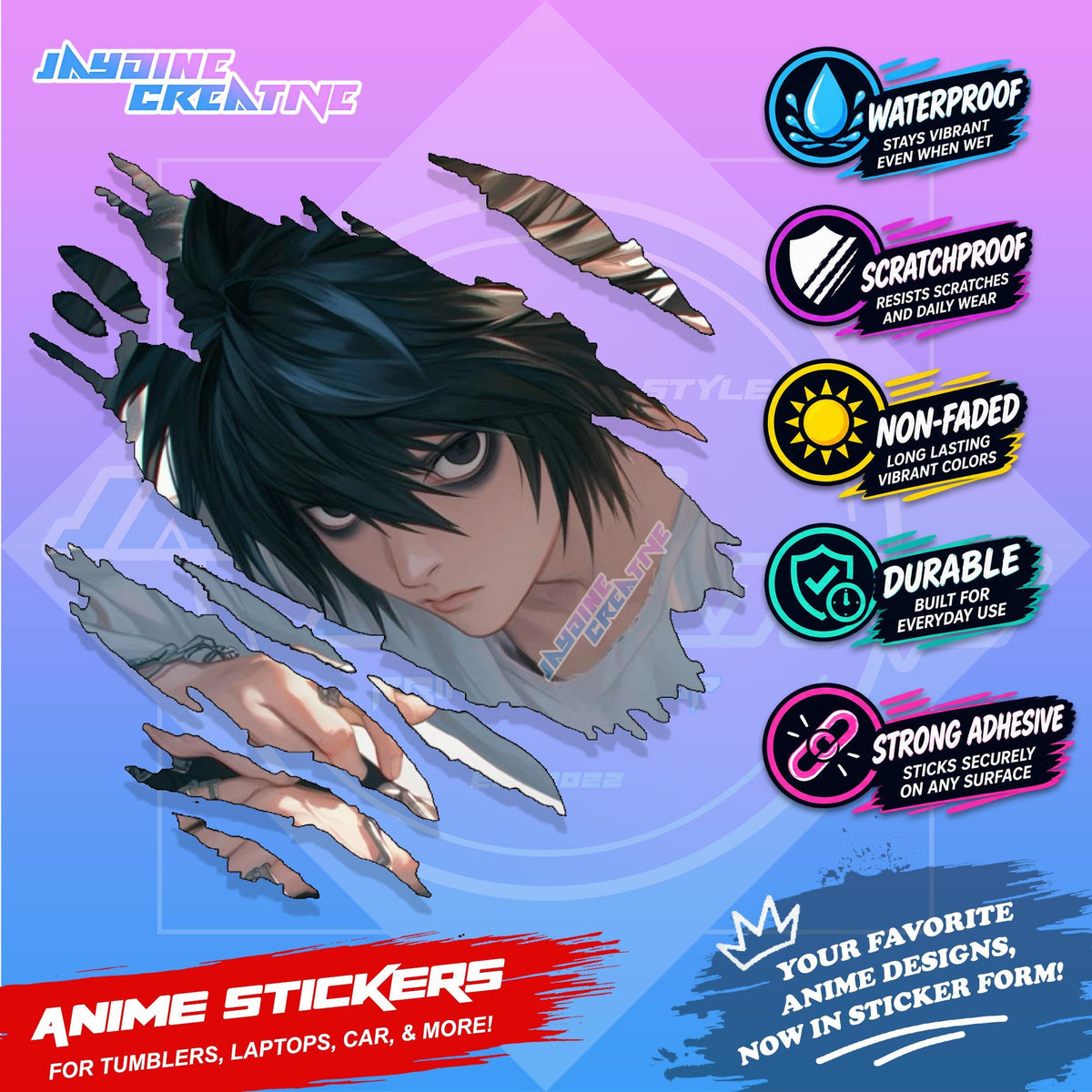 Death Note Anime Inspired Scratch Sticker | Waterproof Vinyl for Helmet Motorcycle, Laptop & Tumbler