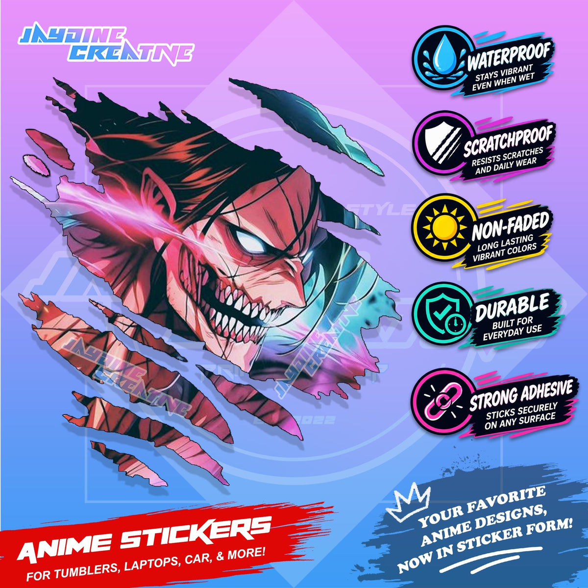 All  Anime Inspired Scratch Sticker Waterproof Vinyl for Helmet, Motorcycle, Car, Laptop, Phone & Tumbler