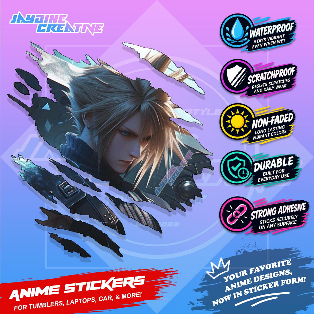 Final Fantasy Inspired Scratch Sticker | Waterproof Vinyl for Helmet, Motorcycle, Laptop & Tumbler