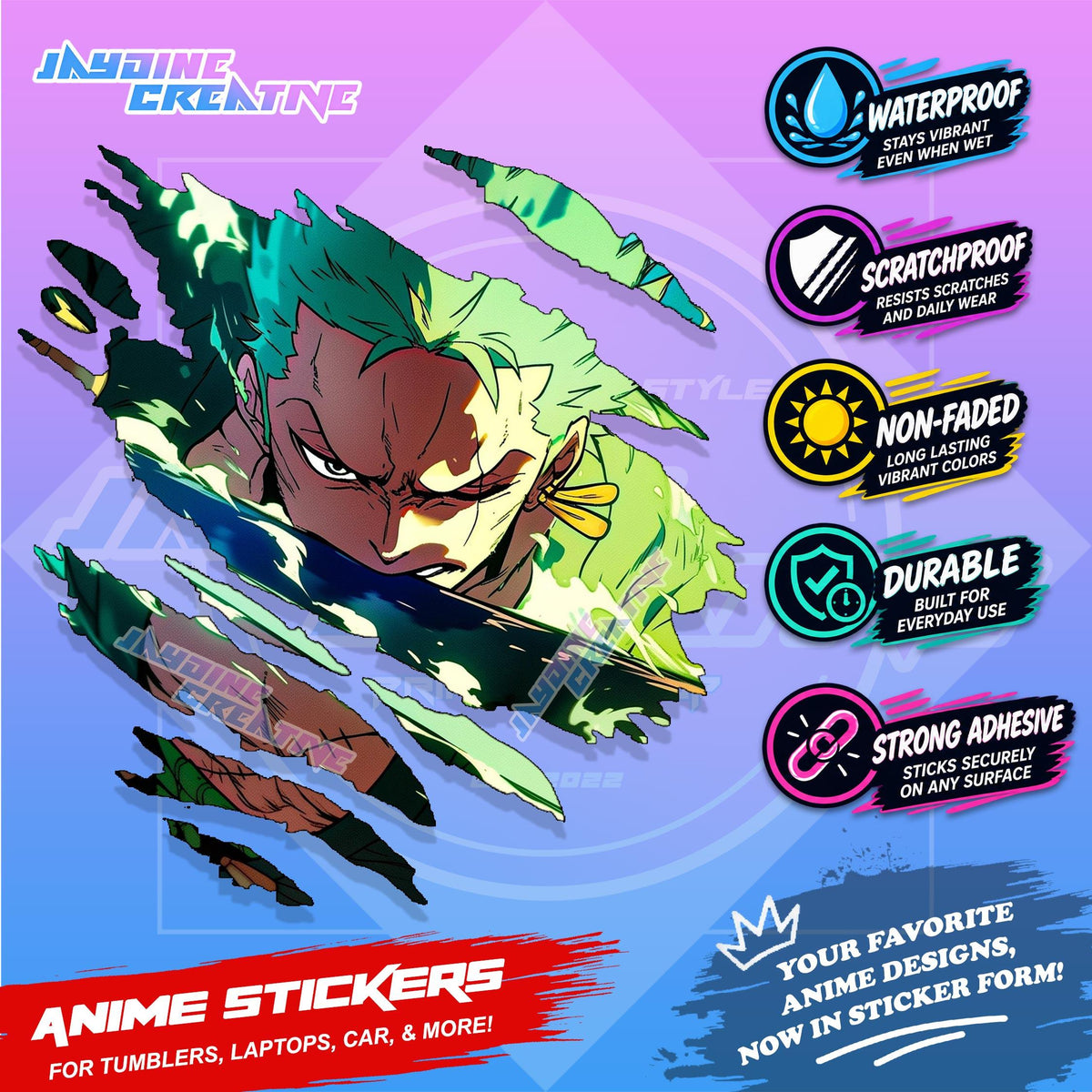 New One Piece Anime Inspired Scratch Sticker Waterproof Vinyl for Helmet, Motorcycle, Car & Tumbler