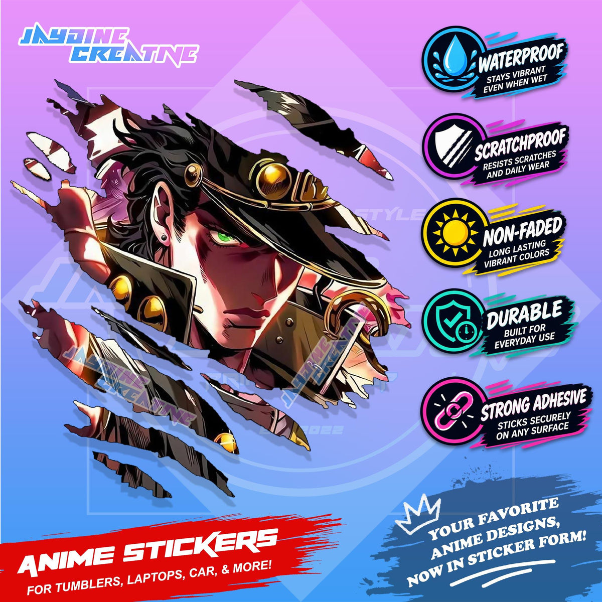 All Anime Anime Inspired Set 2  Anime Inspired Scratch Sticker Waterproof Vinyl for Helmet, Motorcycle, Car, Laptop & Tumbler