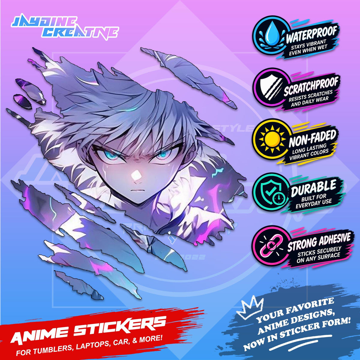 Hunter x Hunter Inspired Scratch Sticker | Waterproof Vinyl for Helmet, Motorcycle, Car & Tumbler