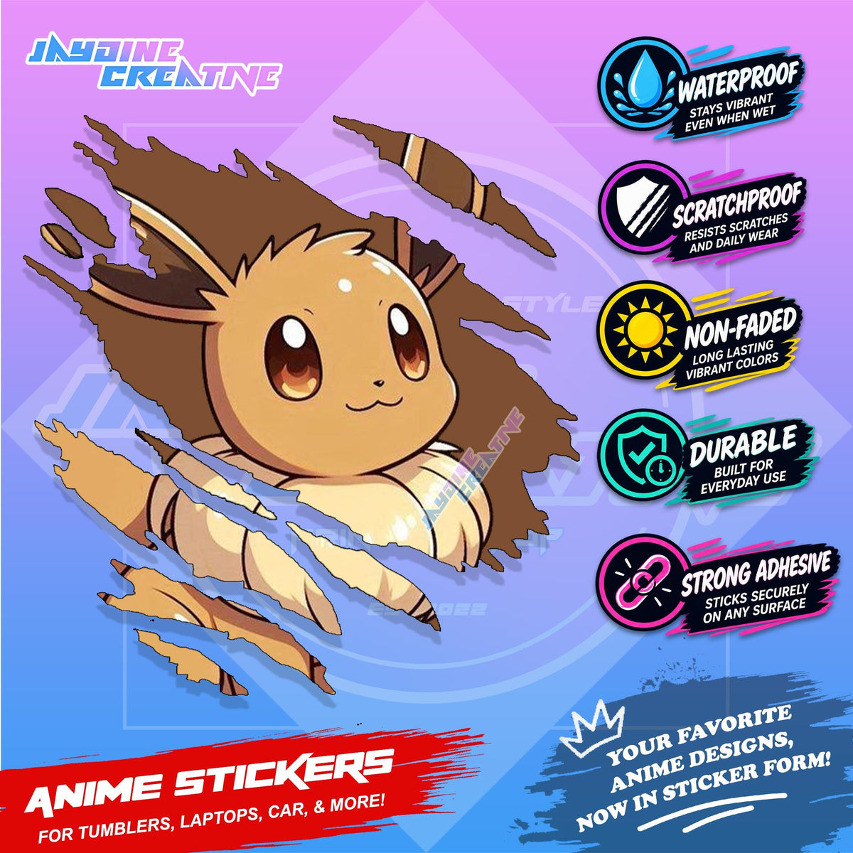 Pokemon Inspired Scratch Sticker | Waterproof Vinyl for Helmet, Motorcycle, Car & Tumbler