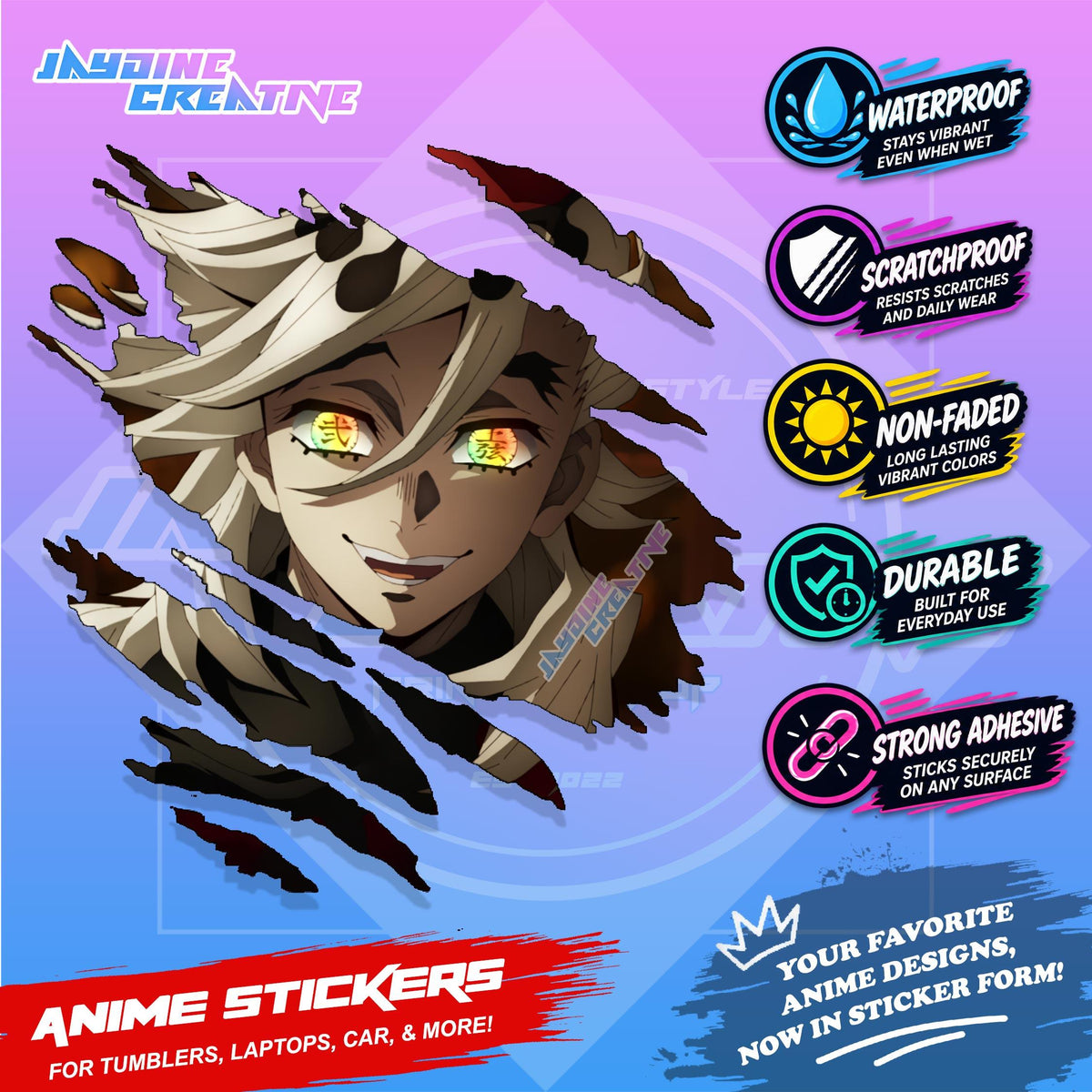 Demon Slayer Anime Inspired Scratch Sticker | Waterproof Vinyl for Helmet, Motorcycle & Tumbler