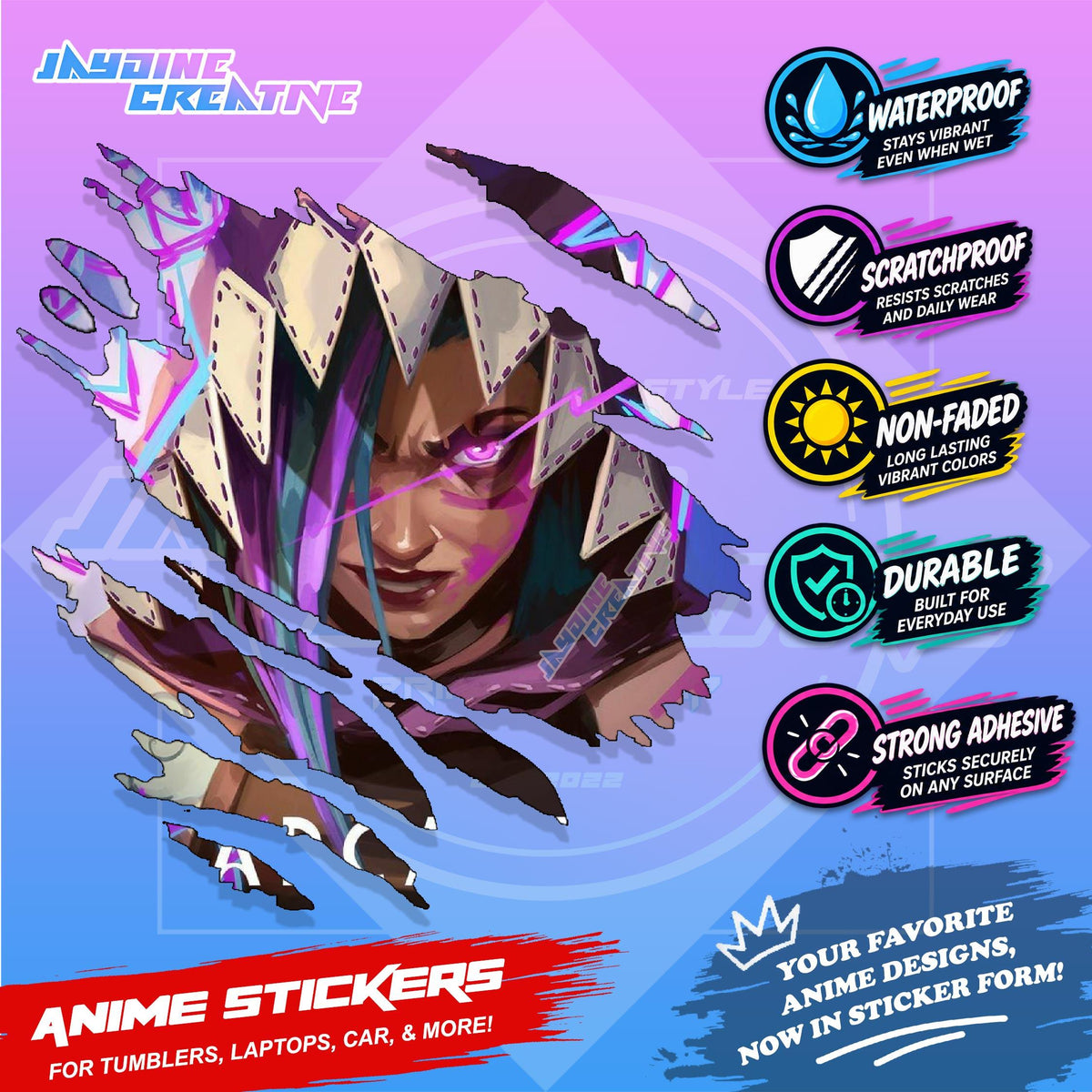 Arcane League of Legends Scratch Design Sticker | Waterproof Vinyl for Helmet, Motorcycle & Tumbler