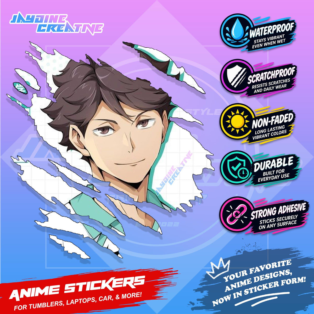 Haikyu Anime Inspired Scratch Sticker Waterproof Vinyl for Helmet, Motorcycle, Car, Laptop & Tumbler