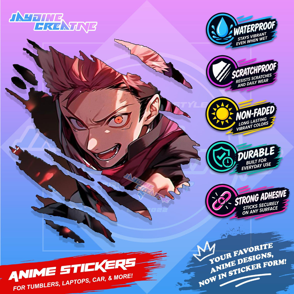 Jujutsu Kaisen Inspired Scratch Sticker | Waterproof Vinyl for Helmet, Motorcycle, Car & Tumbler