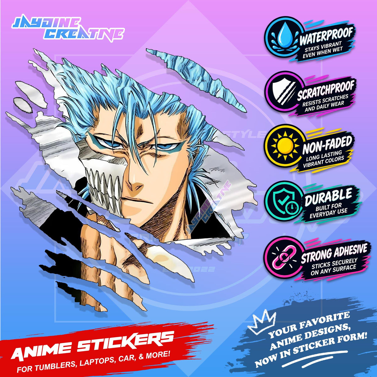 Bleach Anime Inspired Scratch Sticker Waterproof Vinyl for Helmet, Motorcycle, Car, Laptop & Tumbler