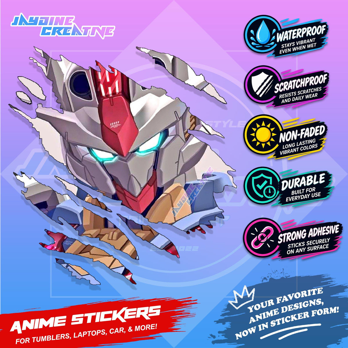 Gundam Inspired Scratch Sticker | Waterproof Vinyl for Helmet, Motorcycle, Car, Laptop & Tumbler