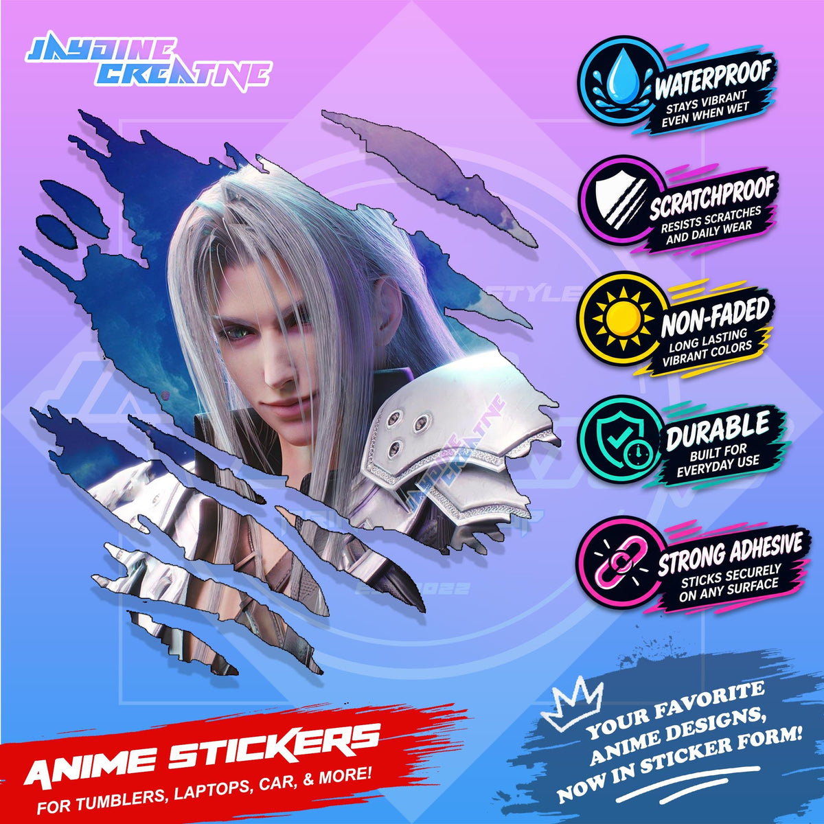 Final Fantasy Inspired Scratch Sticker | Waterproof Vinyl for Helmet, Motorcycle, Laptop & Tumbler