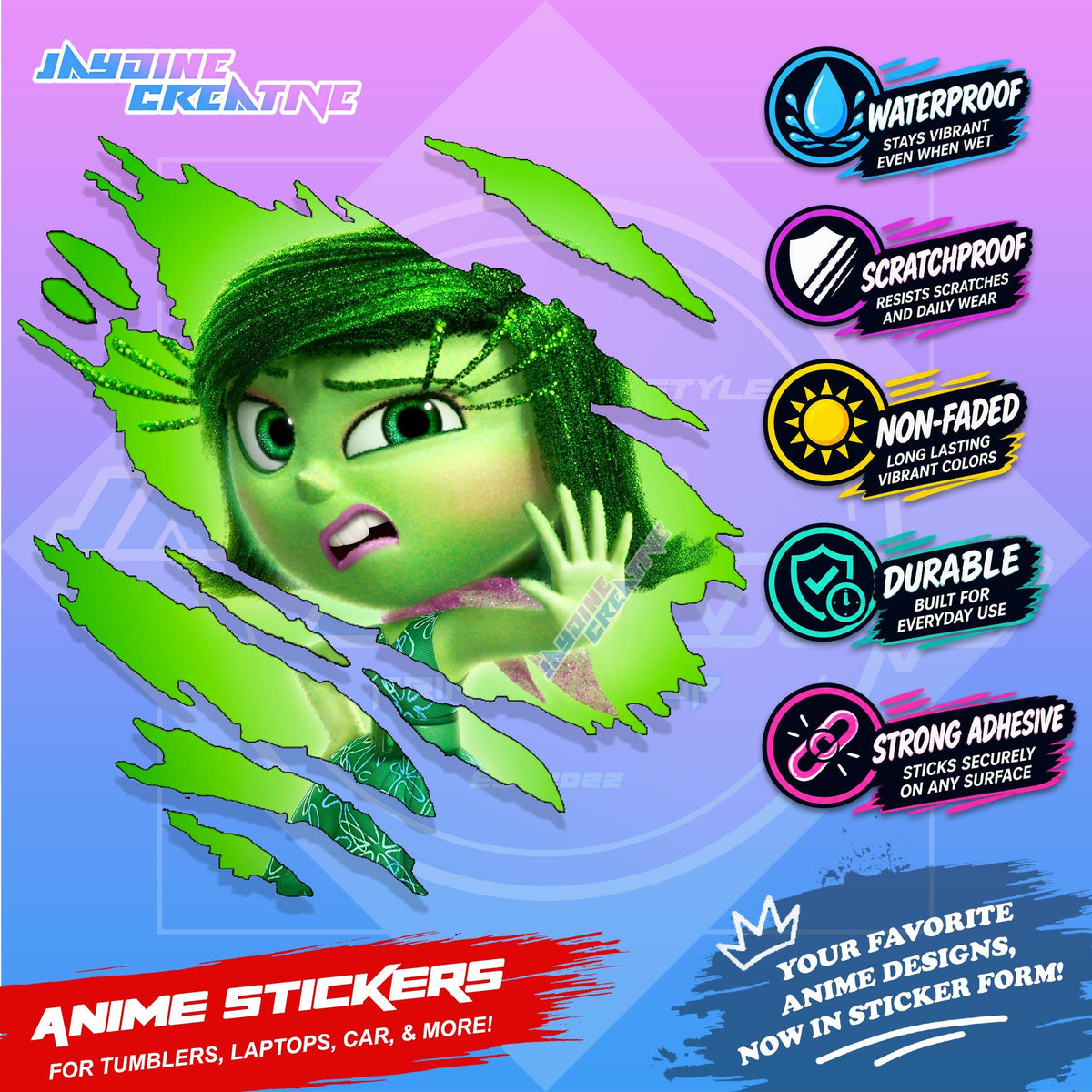 Inside Out Inspired Scratch Sticker Waterproof Vinyl for Helmet, Motorcycle, Laptop & Tumbler