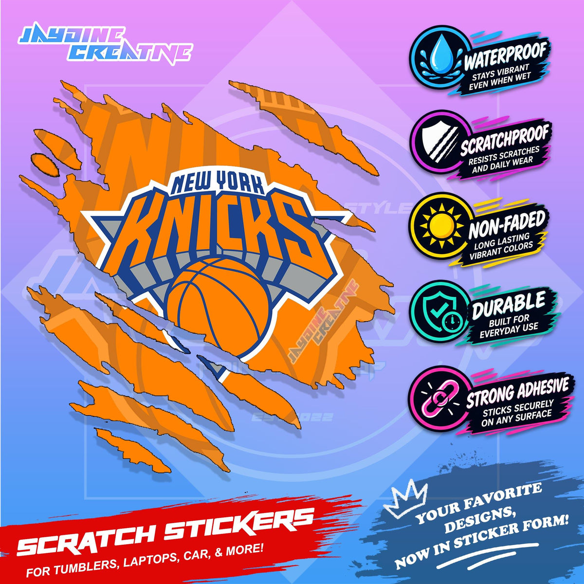 Basketball Team Inspired Scratch Sticker Waterproof Vinyl for Helmet, Motorcycle, Car, Laptop & Tumbler