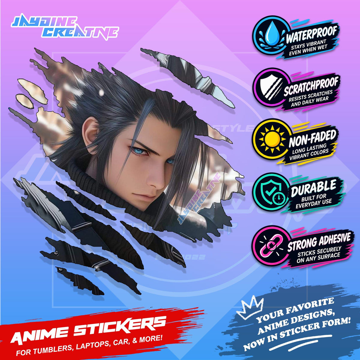Final Fantasy Inspired Scratch Sticker | Waterproof Vinyl for Helmet, Motorcycle, Laptop & Tumbler