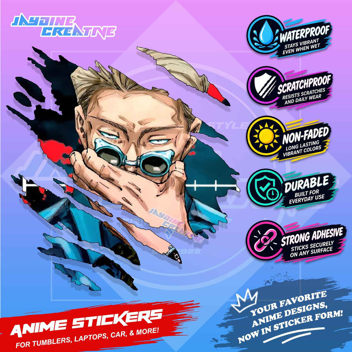 Jujutsu Kaisen Inspired Scratch Sticker | Waterproof Vinyl for Helmet, Motorcycle, Car & Tumbler