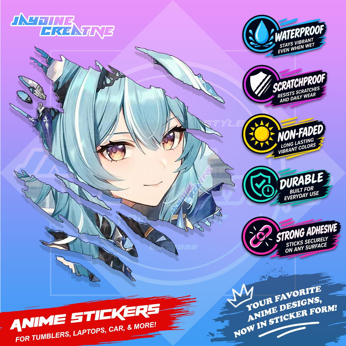 Genshin Impact Inspired Scratch Sticker | Waterproof Vinyl for Helmet, Motorcycle, Laptop & Tumbler