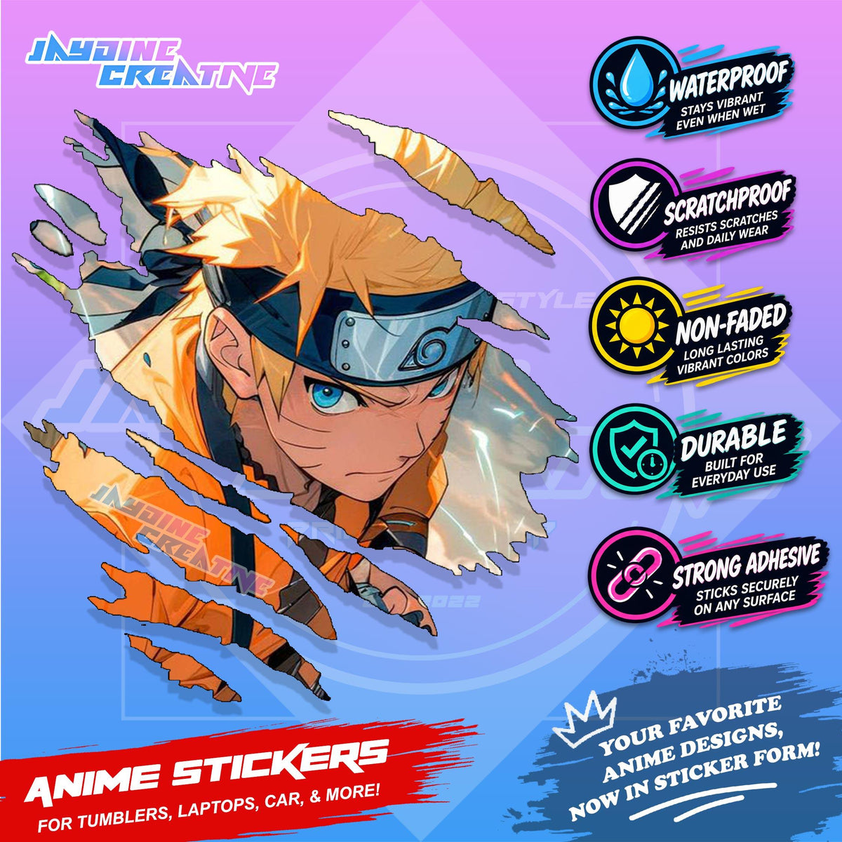 Naruto Inspired Scratch Sticker | Waterproof Vinyl for Helmet, Motorcycle, Car & Tumbler