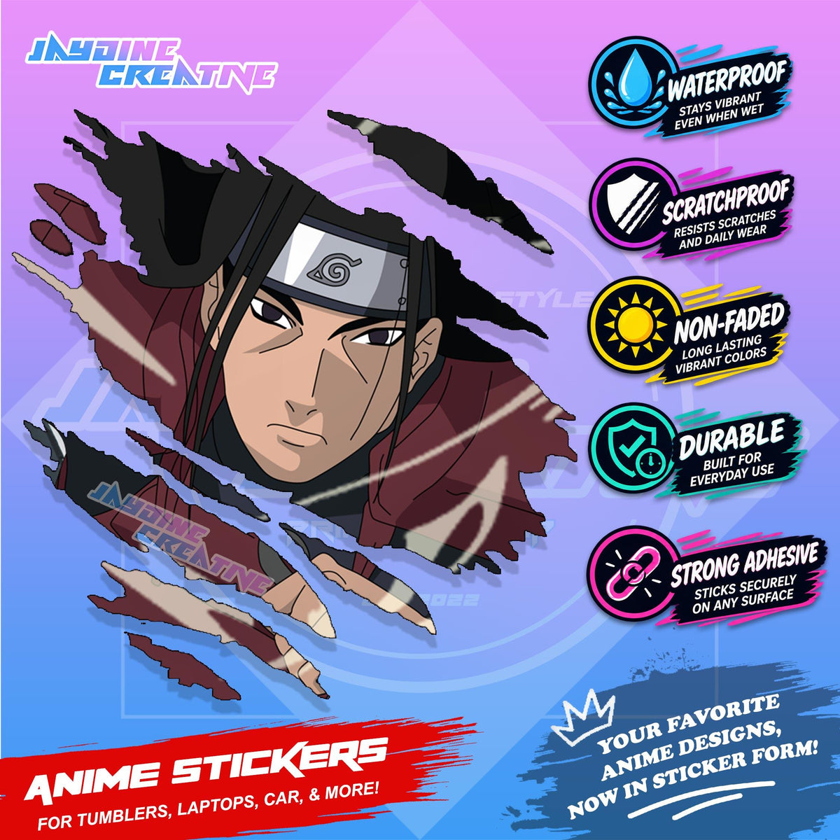 Naruto Inspired Scratch Sticker | Waterproof Vinyl for Helmet, Motorcycle, Car & Tumbler