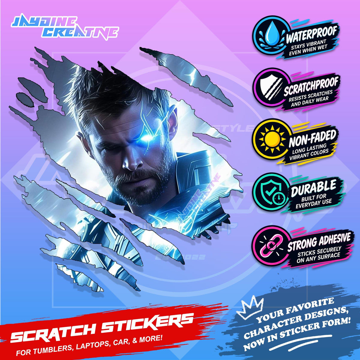Avengers Marvel Inspired Scratch Sticker Waterproof Vinyl for Helmet, Motorcycle, Car & Tumbler