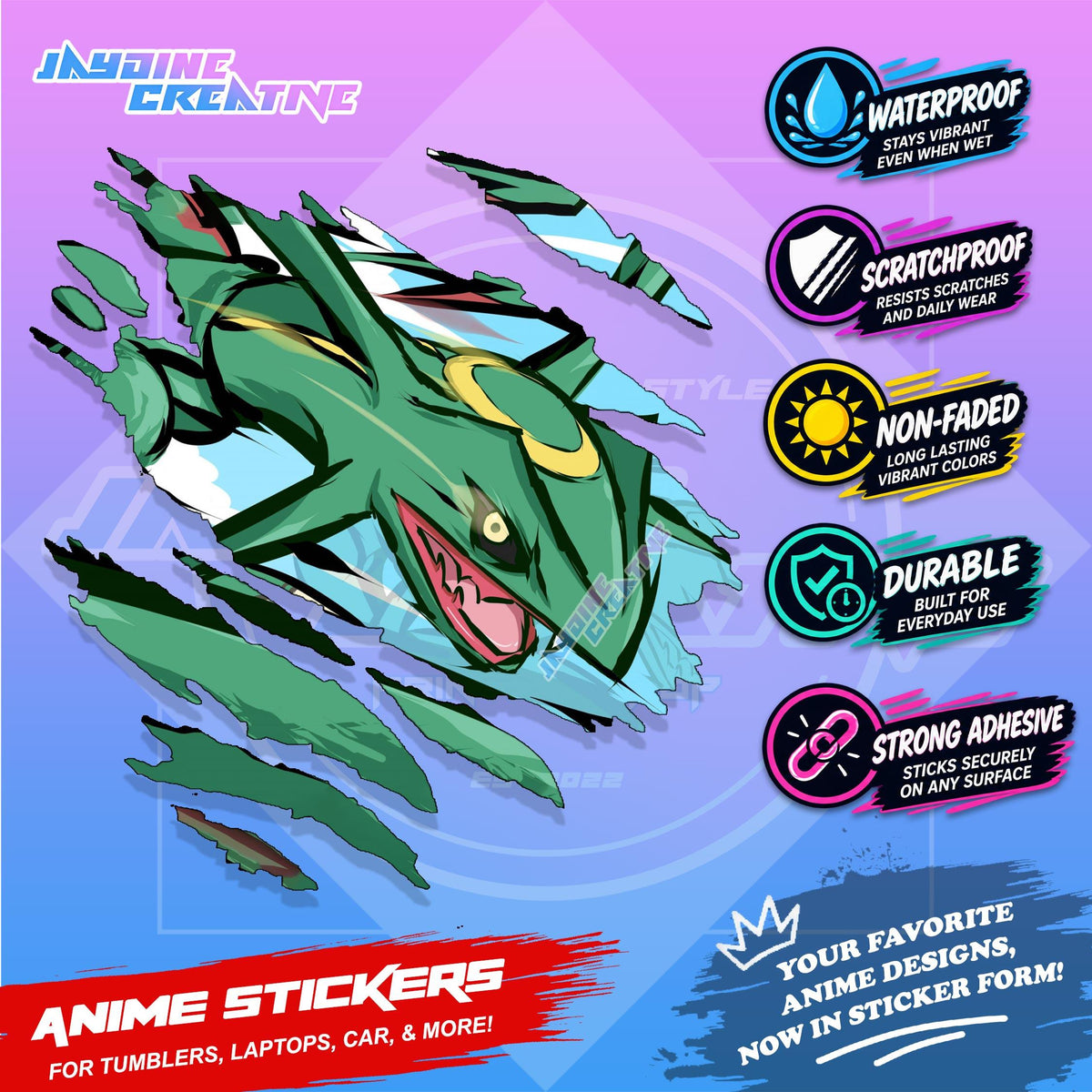 Pokemon Inspired Scratch Sticker | Waterproof Vinyl for Helmet, Motorcycle, Car & Tumbler
