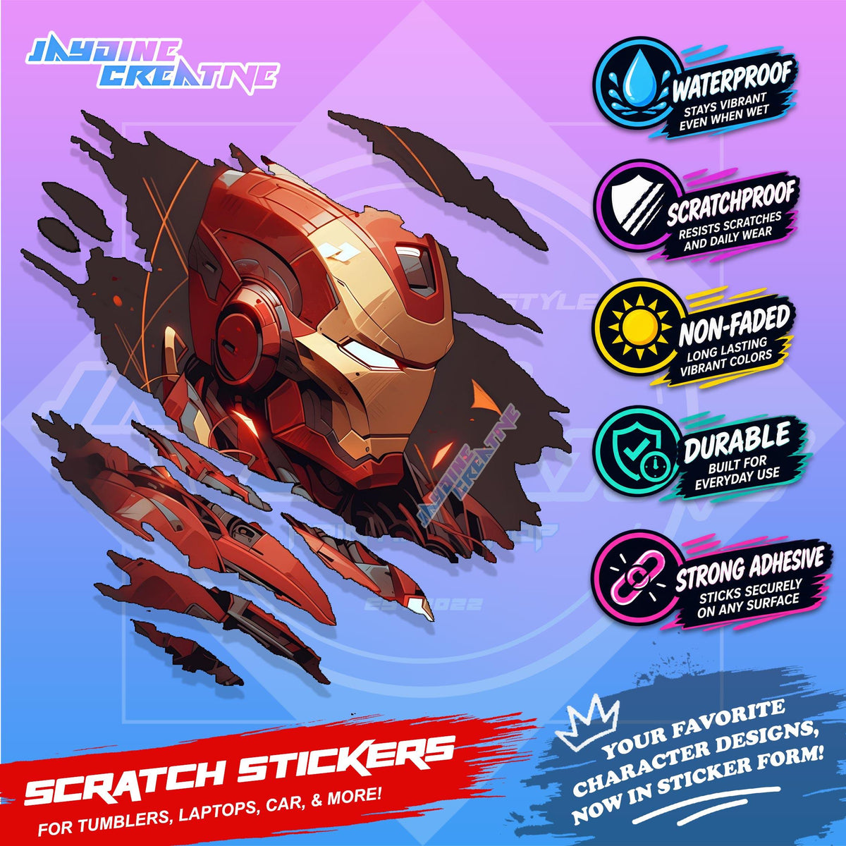 Avengers Marvel Inspired Scratch Sticker Waterproof Vinyl for Helmet, Motorcycle, Car & Tumbler