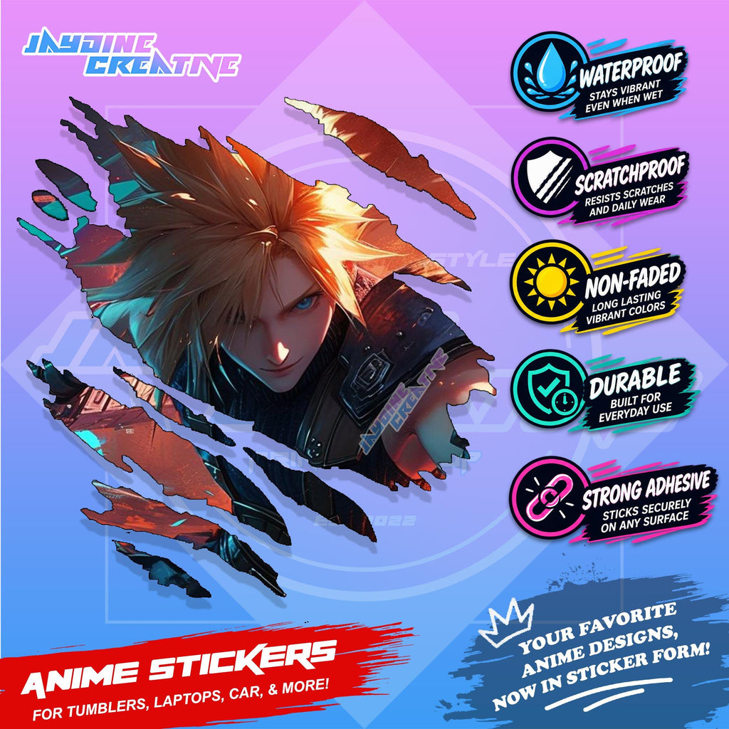 Final Fantasy Inspired Scratch Sticker | Waterproof Vinyl for Helmet, Motorcycle, Laptop & Tumbler