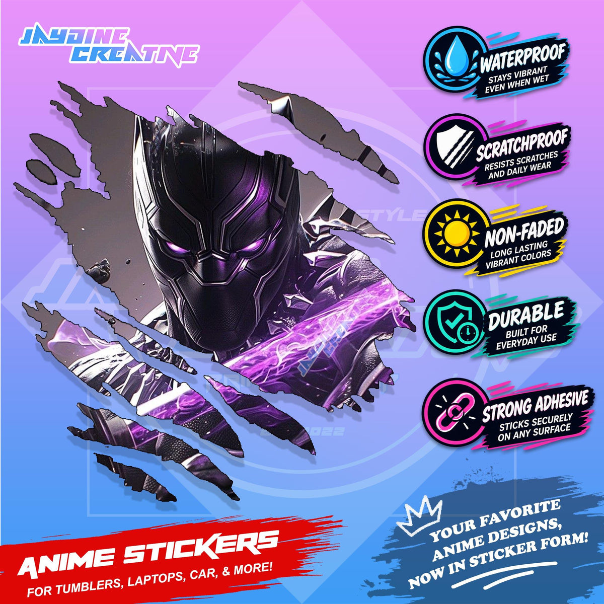 Black Panther Inspired Scratch Sticker | Waterproof Vinyl for Helmet, Motorcycle, Car & Tumbler