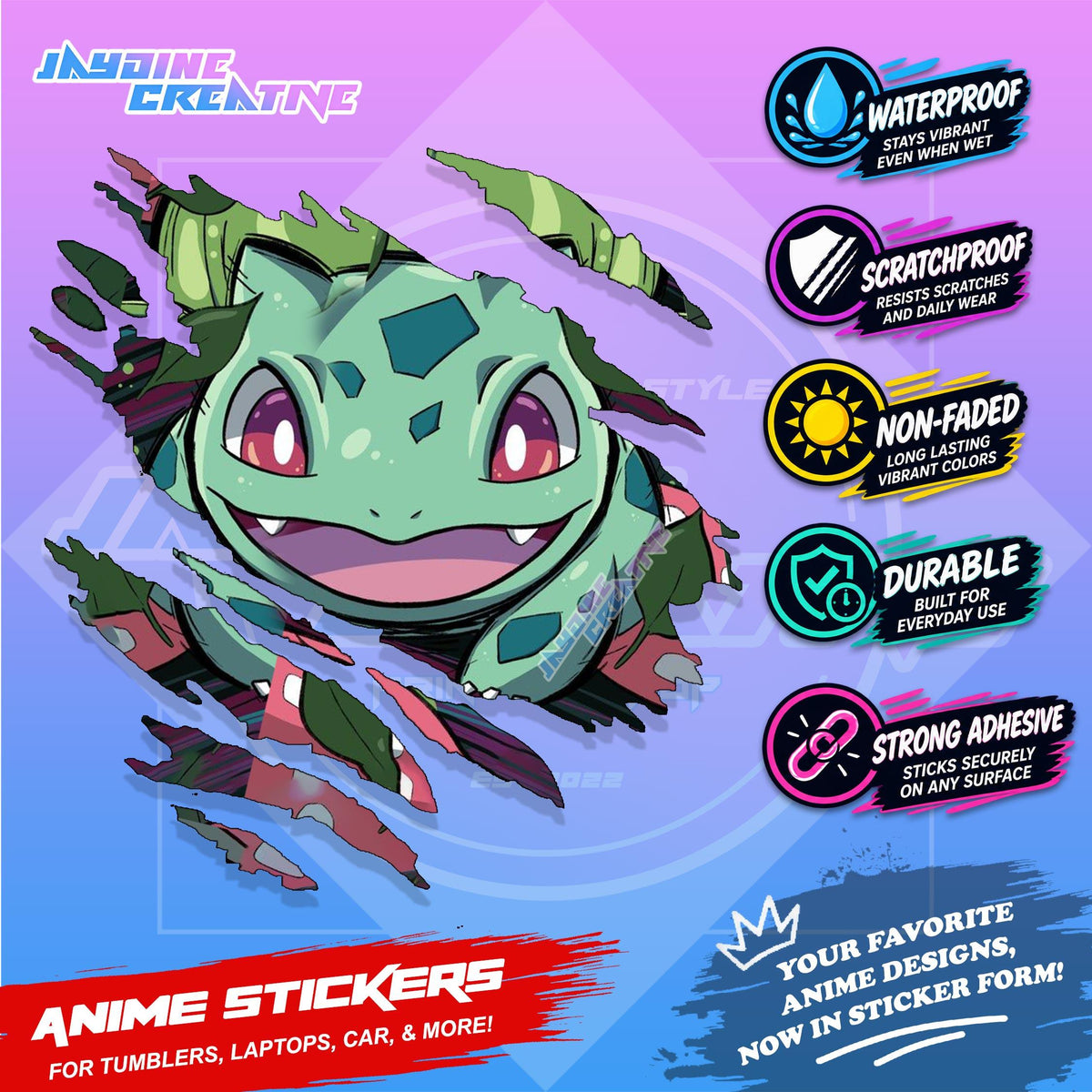 Pokemon Inspired Scratch Sticker | Waterproof Vinyl for Helmet, Motorcycle, Car & Tumbler