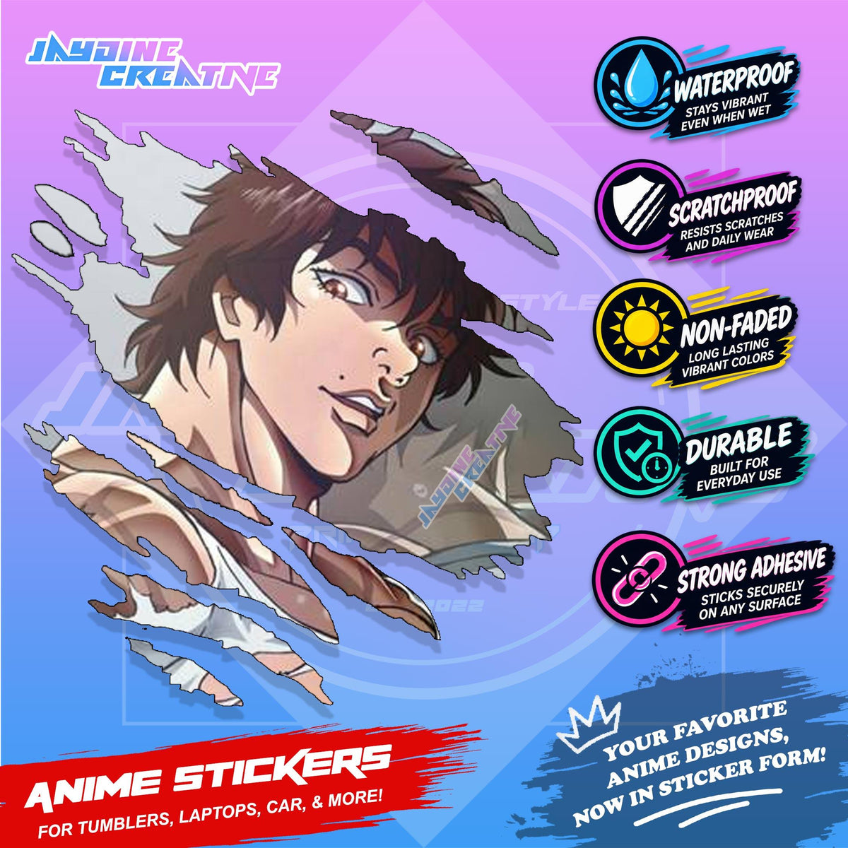 Baki Inspired Scratch Sticker | Waterproof Vinyl for Helmet, Motorcycle, Car, Laptops & Tumblers