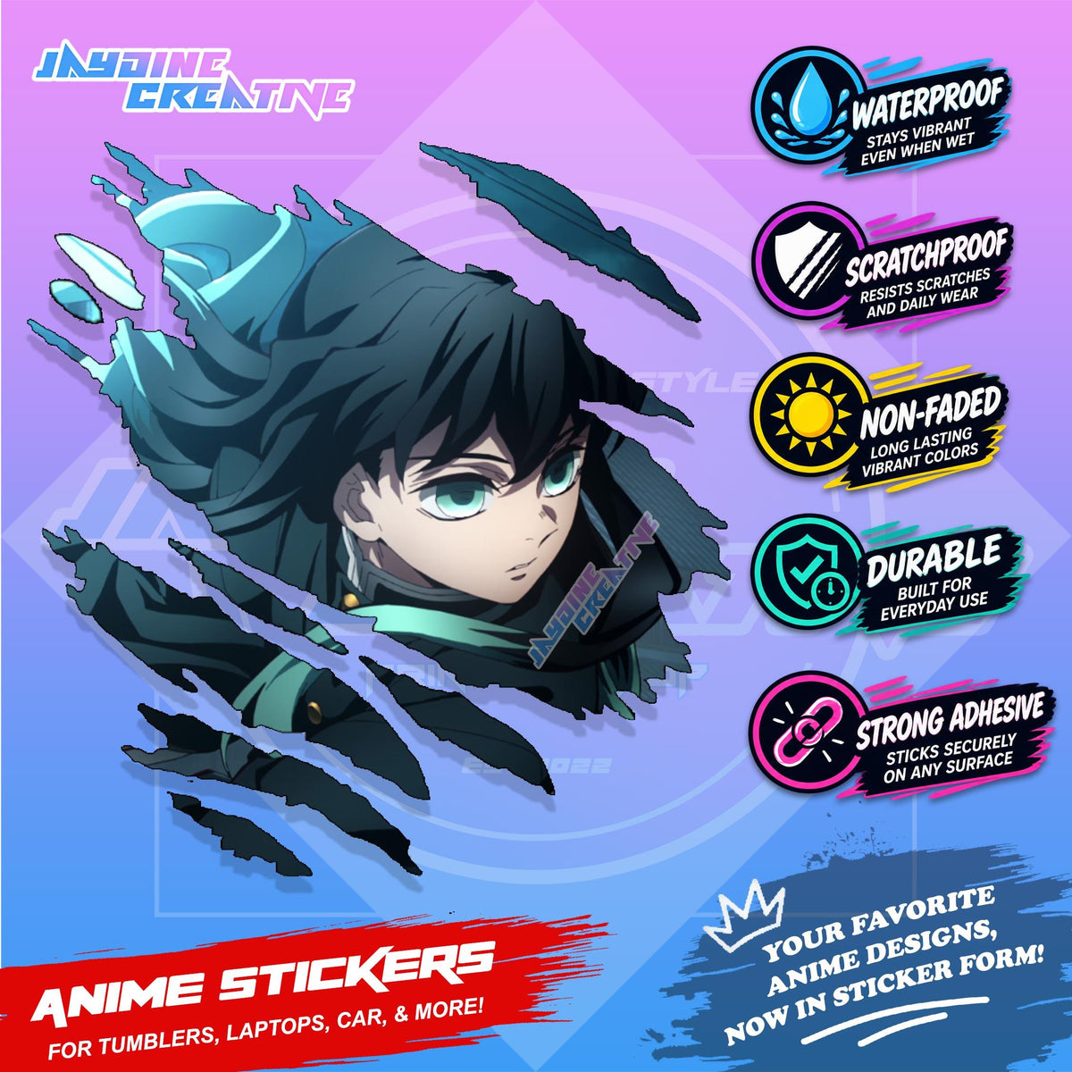 Demon Slayer Anime Inspired Scratch Sticker | Waterproof Vinyl for Helmet, Motorcycle & Tumbler