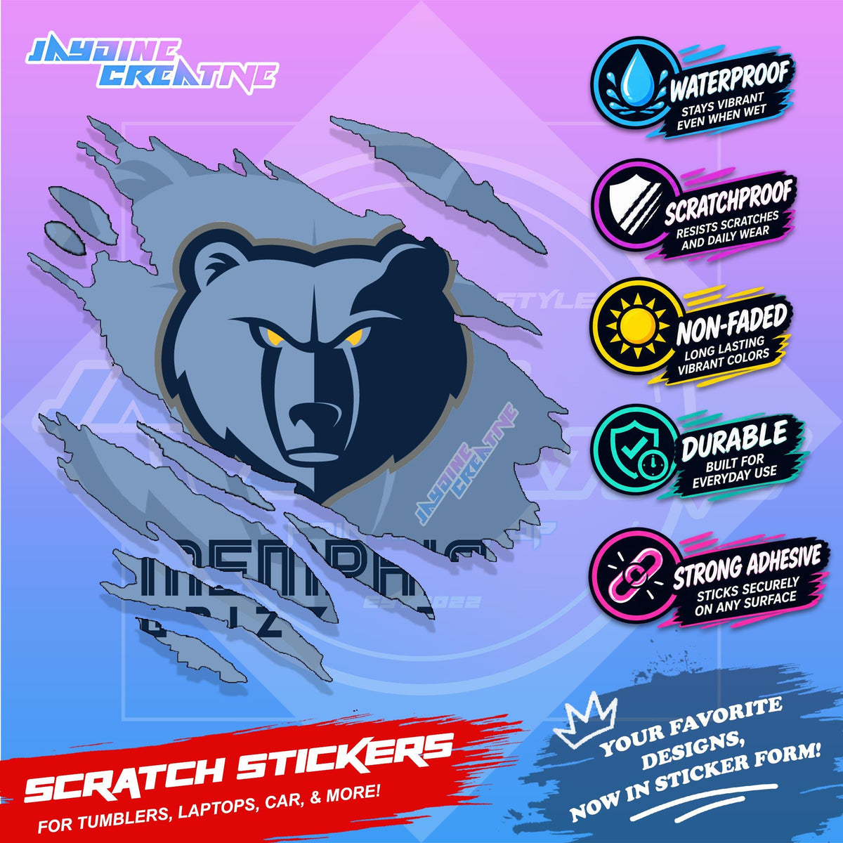 Basketball Team Inspired Scratch Sticker Waterproof Vinyl for Helmet, Motorcycle, Car, Laptop & Tumbler