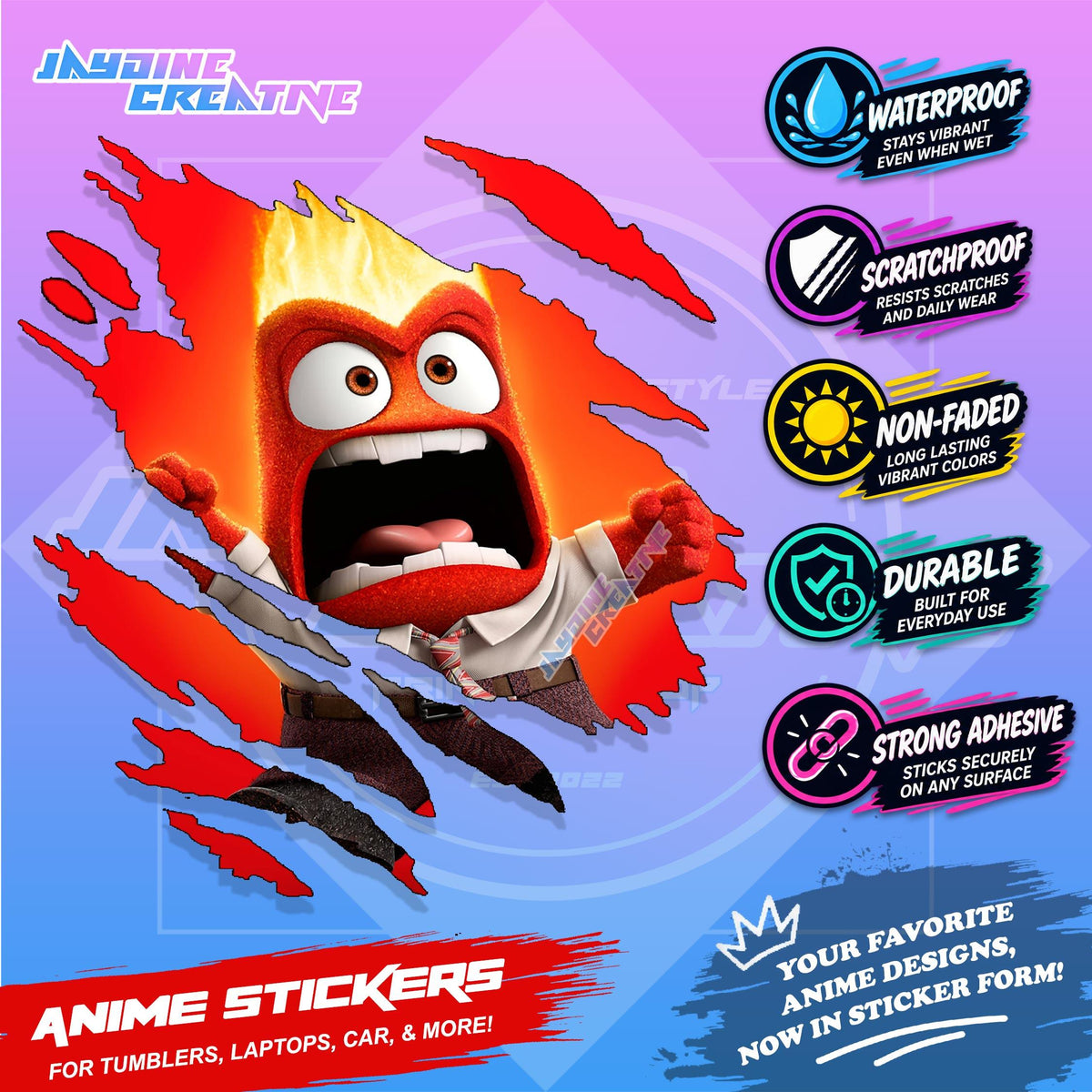 Inside Out Inspired Scratch Sticker Waterproof Vinyl for Helmet, Motorcycle, Laptop & Tumbler