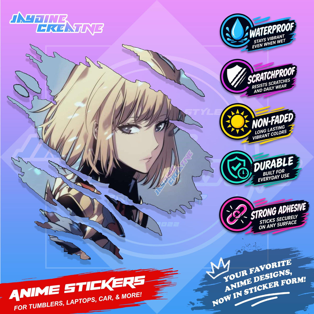Solo Leveling Inspired Scratch Sticker | Waterproof Vinyl for Helmet, Motorcycle, Car & Tumbler