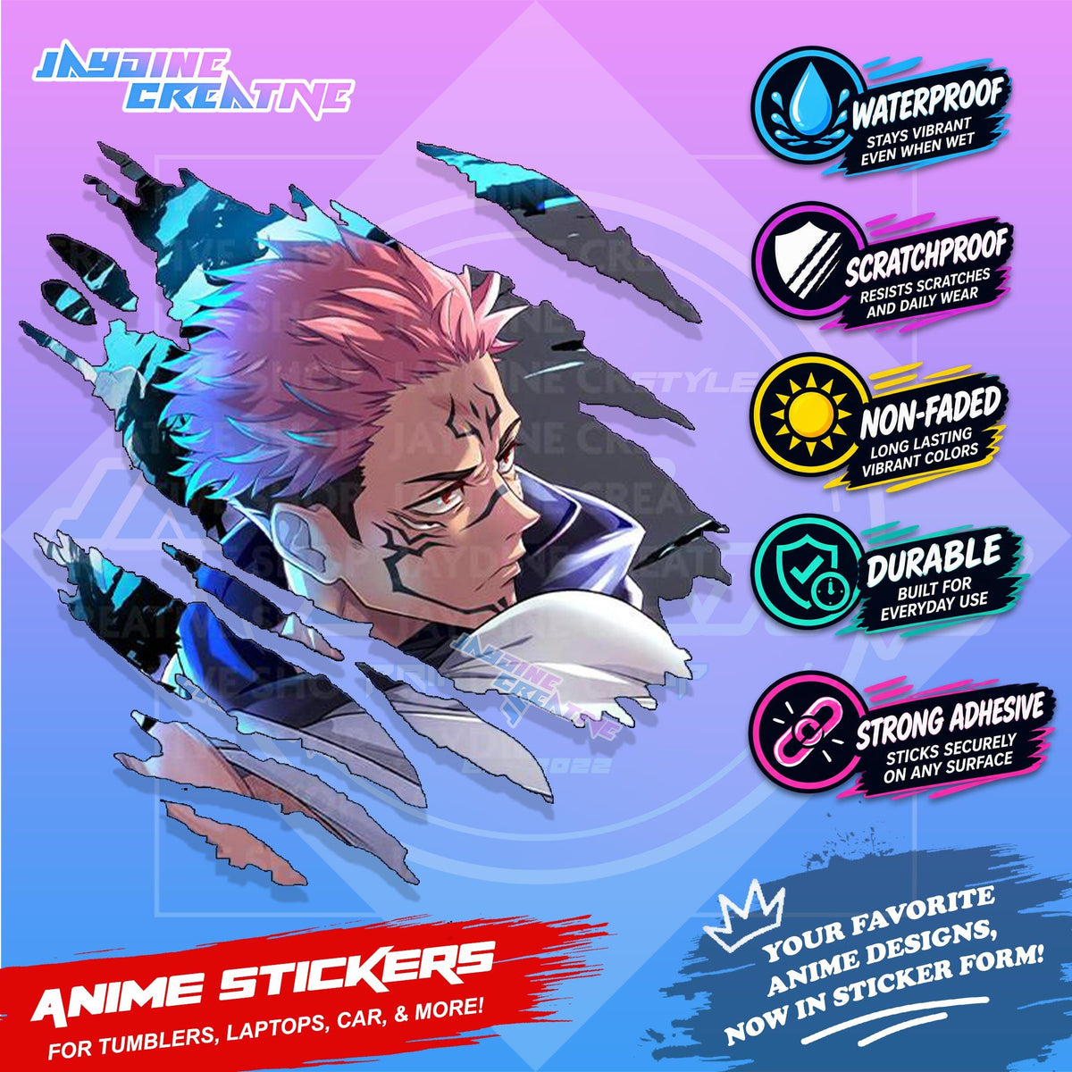 Jujutsu Kaisen Inspired Scratch Sticker | Waterproof Vinyl for Helmet, Motorcycle, Car & Tumbler