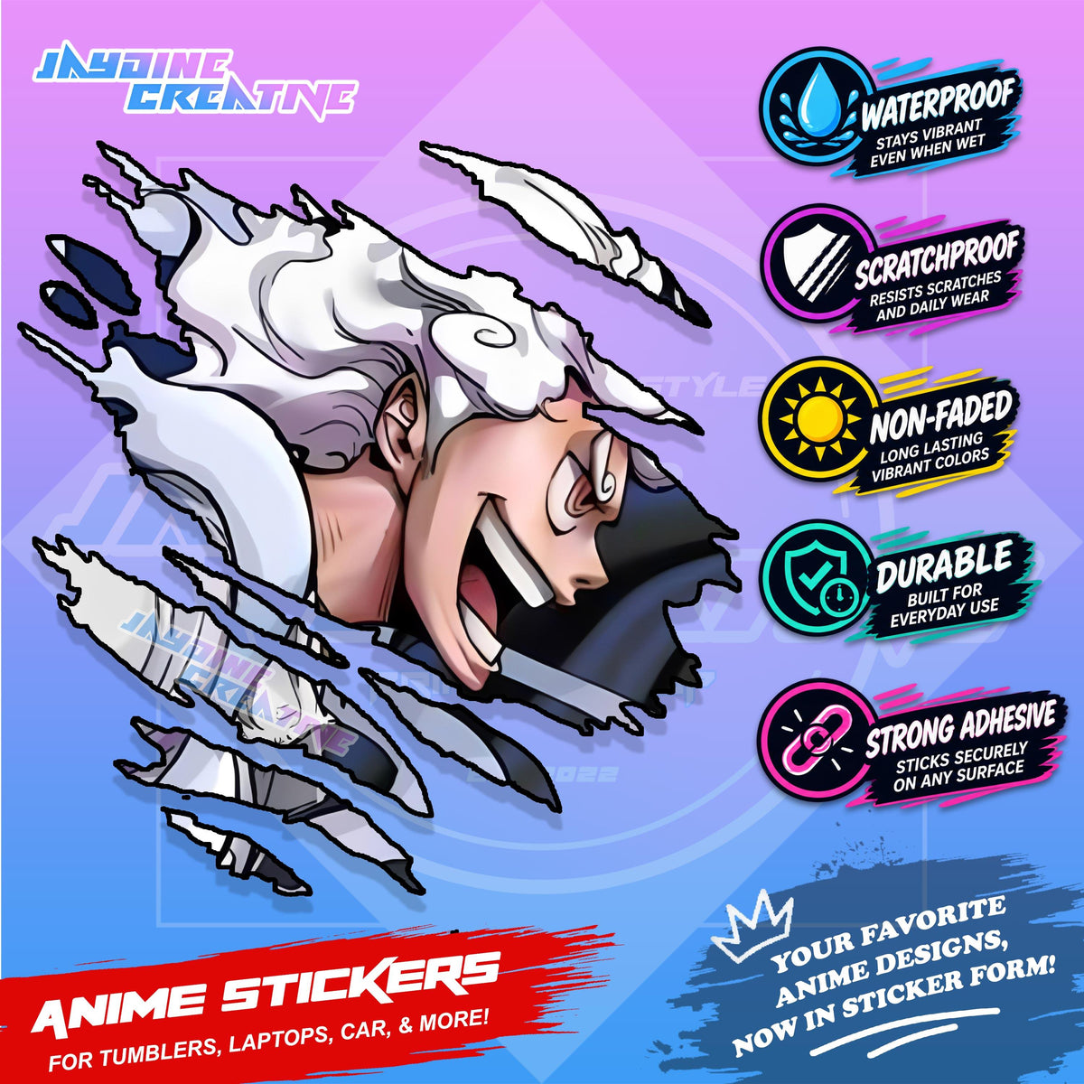 One Piece Anime Inspired Scratch Sticker Waterproof Vinyl for Helmet, Motorcycle, Car, Laptop, Phone & Tumbler