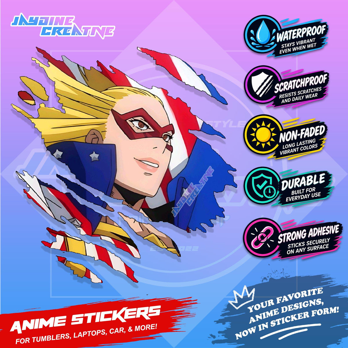 My Hero Academia Anime Inspired Scratch Sticker Waterproof Vinyl for Helmet, Car, Laptop & Tumbler