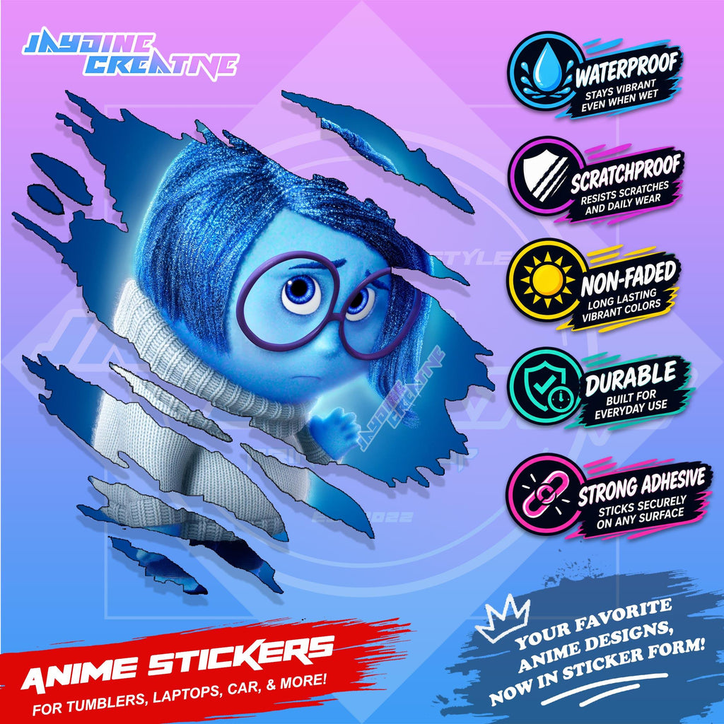 Inside Out Inspired Scratch Sticker Waterproof Vinyl for Helmet, Motorcycle, Laptop & Tumbler