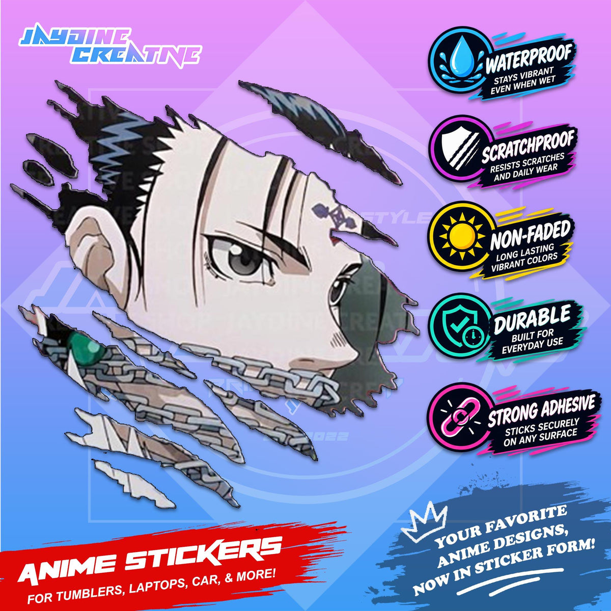 Hunter x Hunter Inspired Scratch Sticker | Waterproof Vinyl for Helmet, Motorcycle, Car & Tumbler