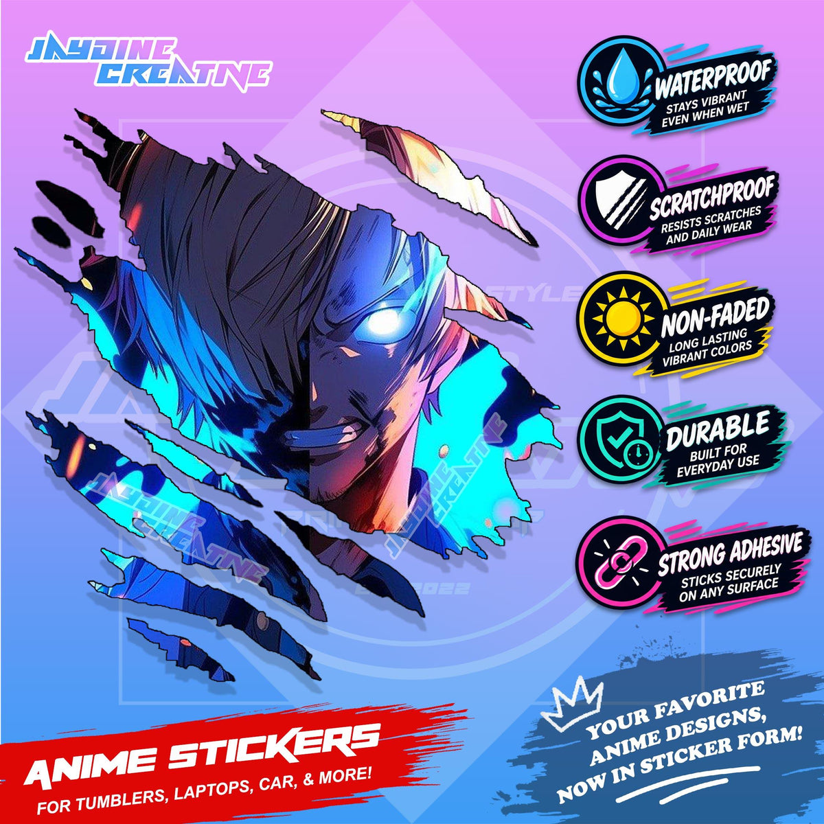 All  Anime Inspired Scratch Sticker Waterproof Vinyl for Helmet, Motorcycle, Car, Laptop, Phone & Tumbler