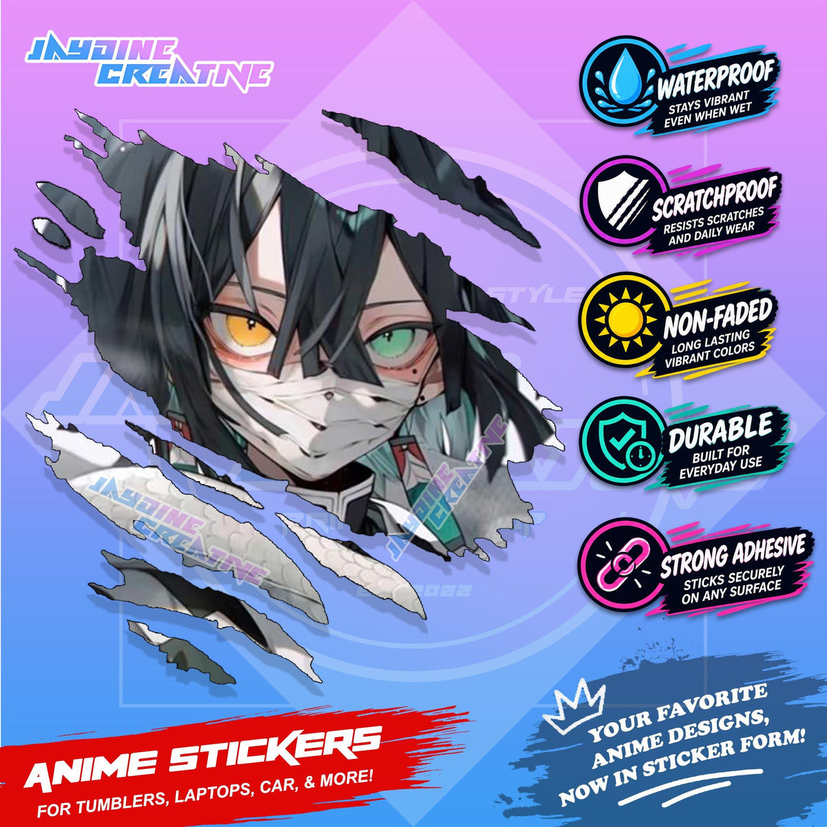 All  Anime Inspired Scratch Sticker Waterproof Vinyl for Helmet, Motorcycle, Car, Laptop, Phone & Tumbler
