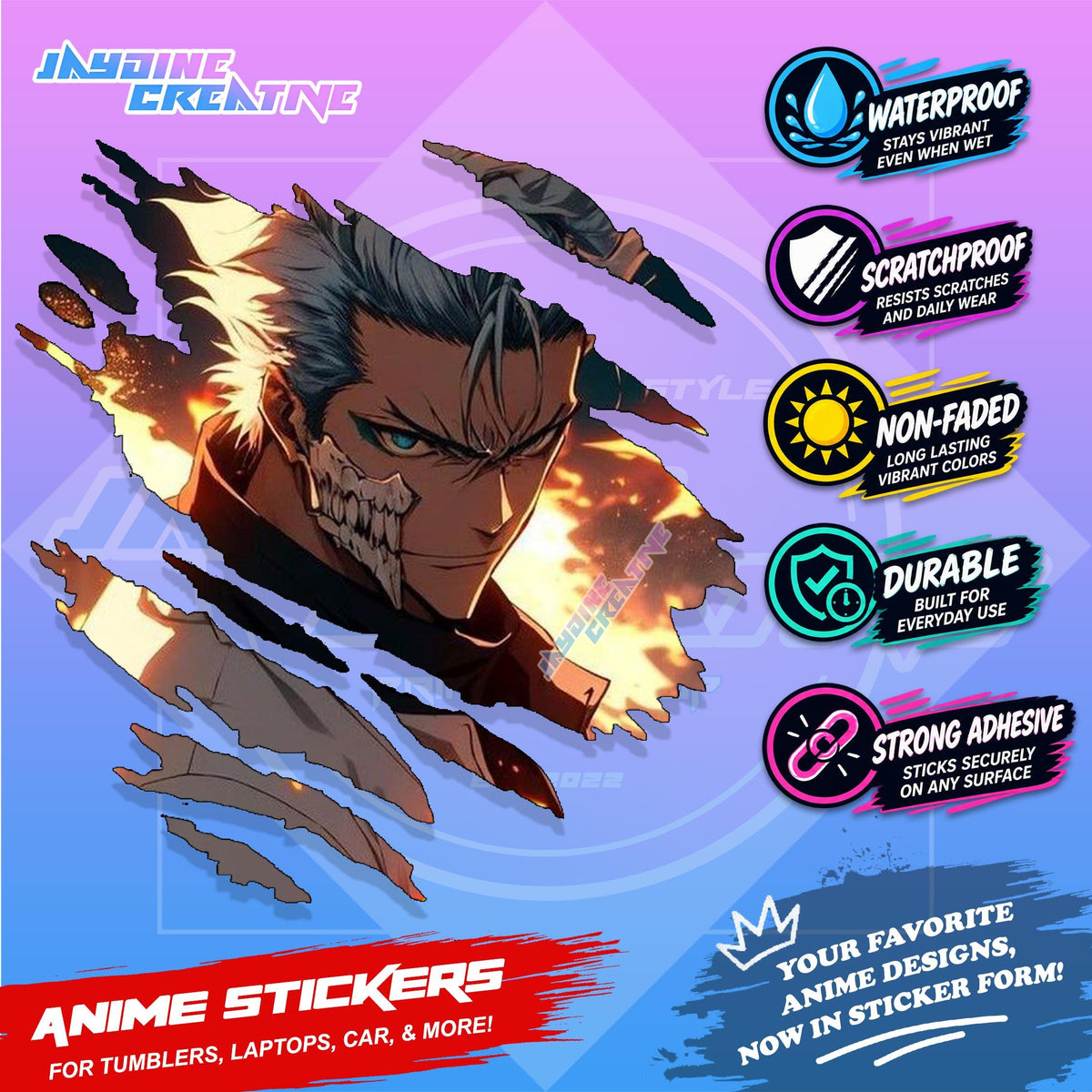 Bleach Anime Inspired Scratch Sticker Waterproof Vinyl for Helmet, Motorcycle, Car, Laptop & Tumbler