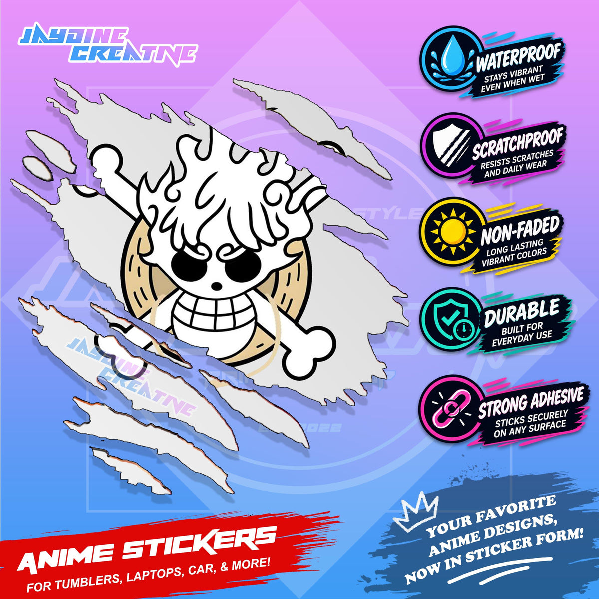 One Piece Flag Anime Inspired Scratch Sticker Waterproof Vinyl for Helmet, Motorcycle, Car, Laptop, Phone & Tumbler